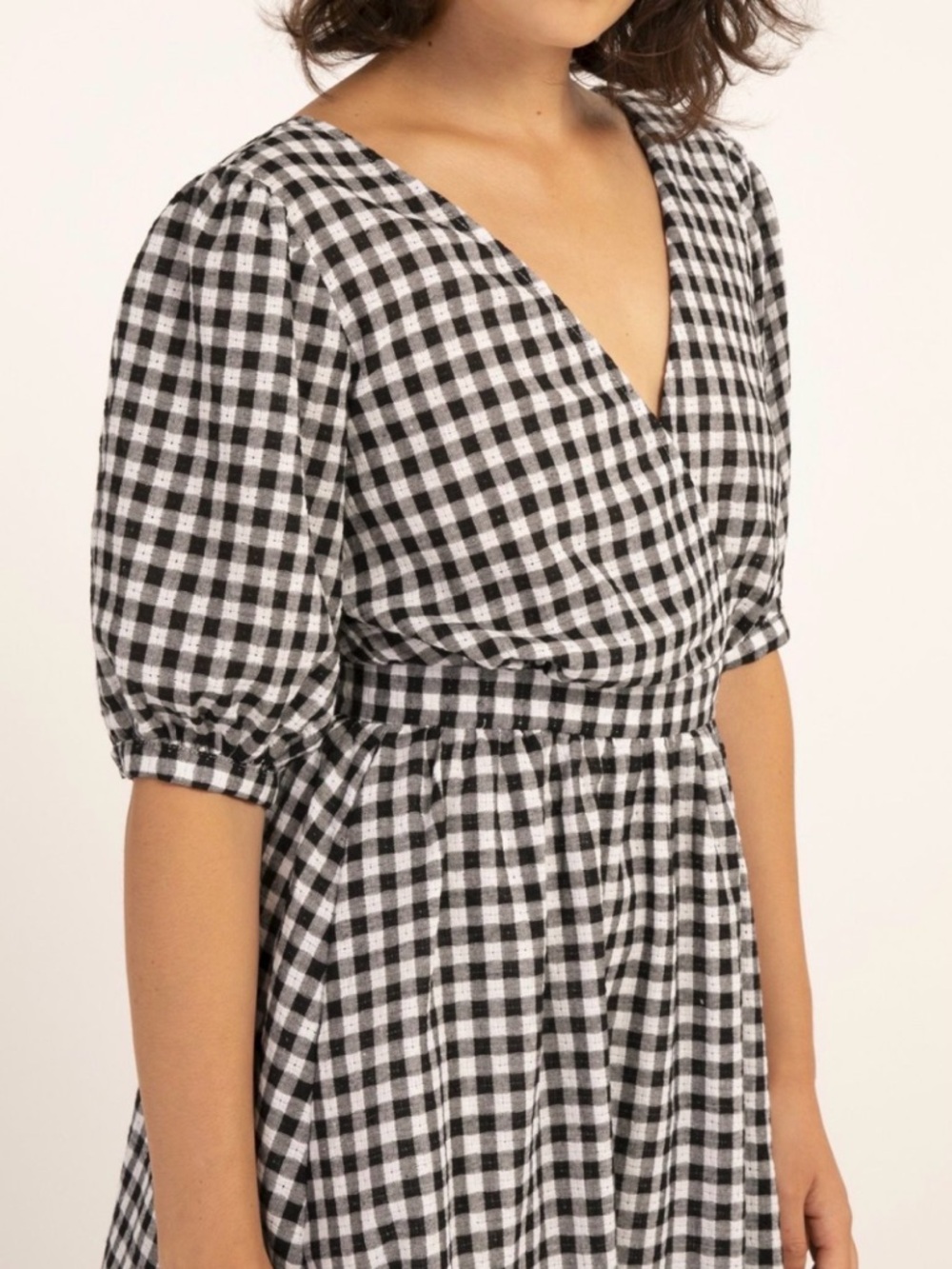 TopShop Gingham Tulip Puff Sleeve Pocketed Mini Dress | Black & White | Size 4